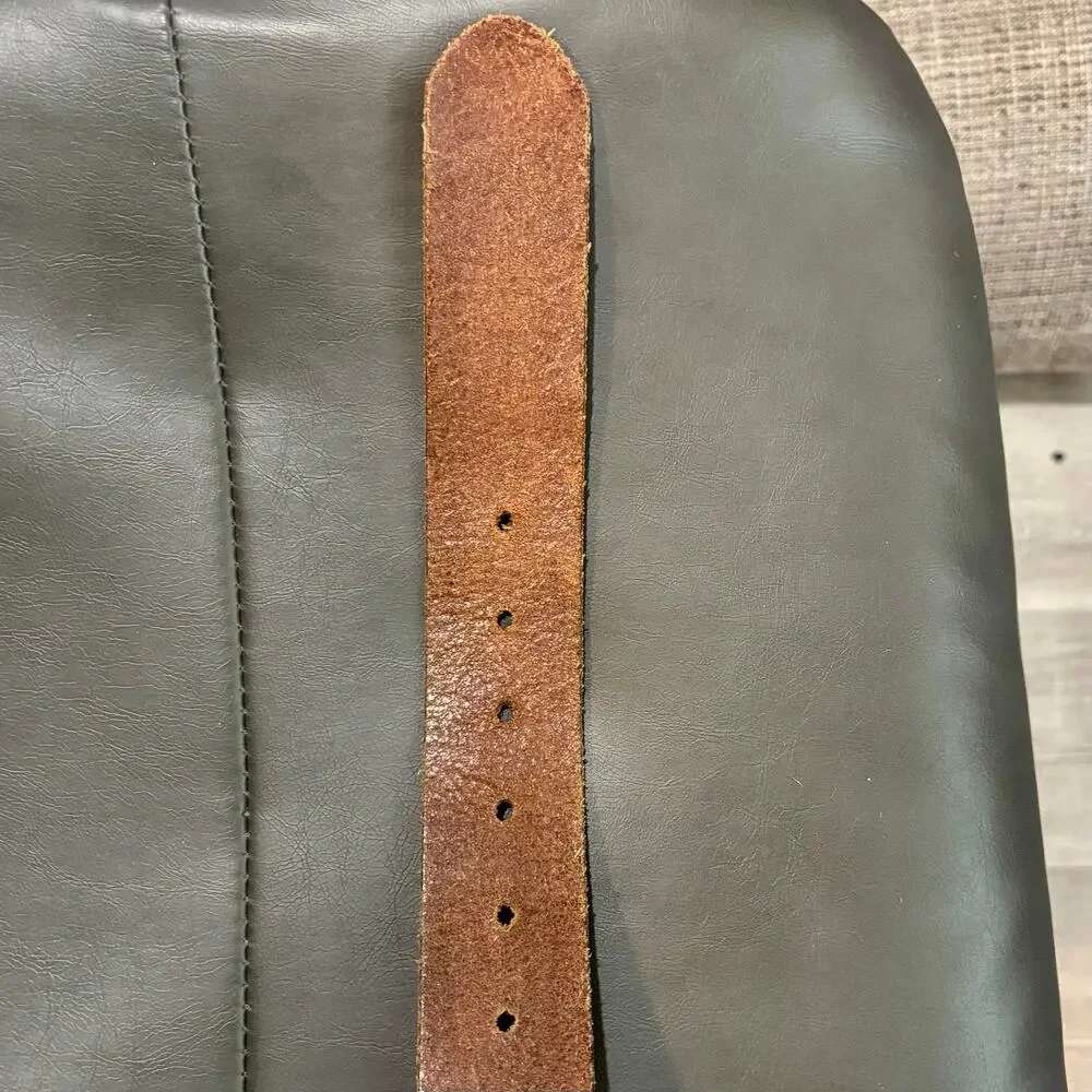 VTG Abercrombie Men's Brown Leather Wide Belt Western Moose Gorpcore 35